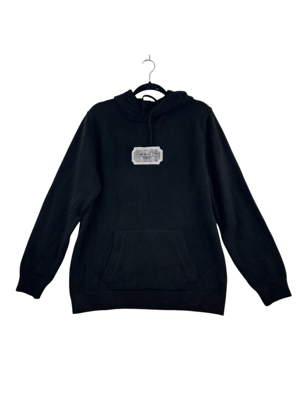Christian Dior Couture Black 100% Cotton Knit Hoodie Sweater Mens XL Made Italy